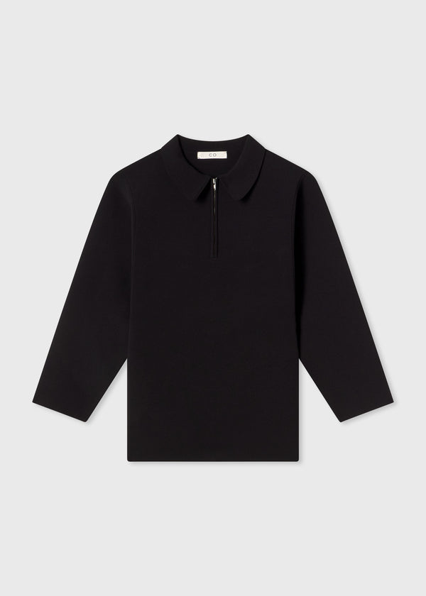 Collared Zipper Polo Top in Viscose - Black - CO