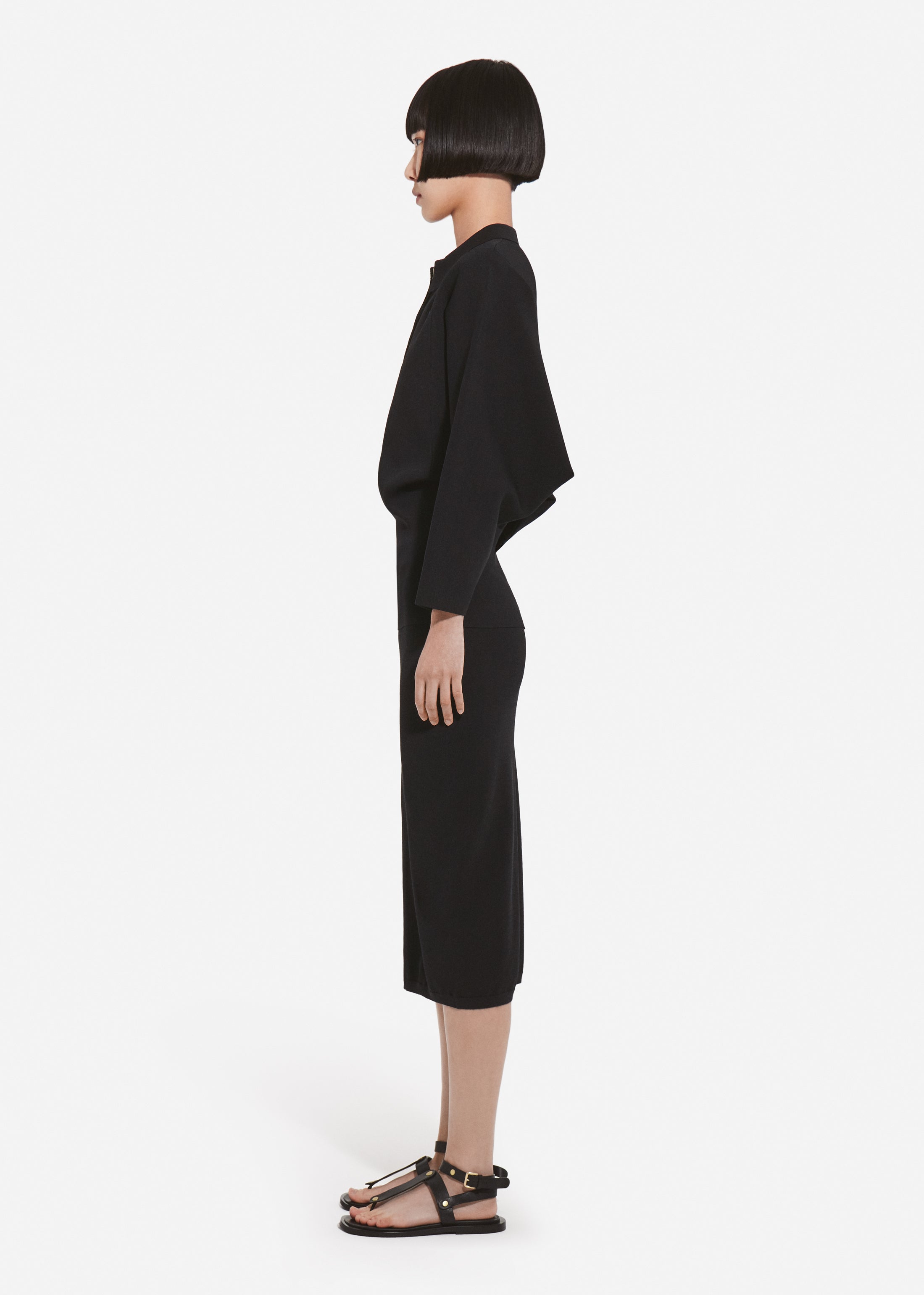 Collared Zipper Polo Top in Viscose - Black