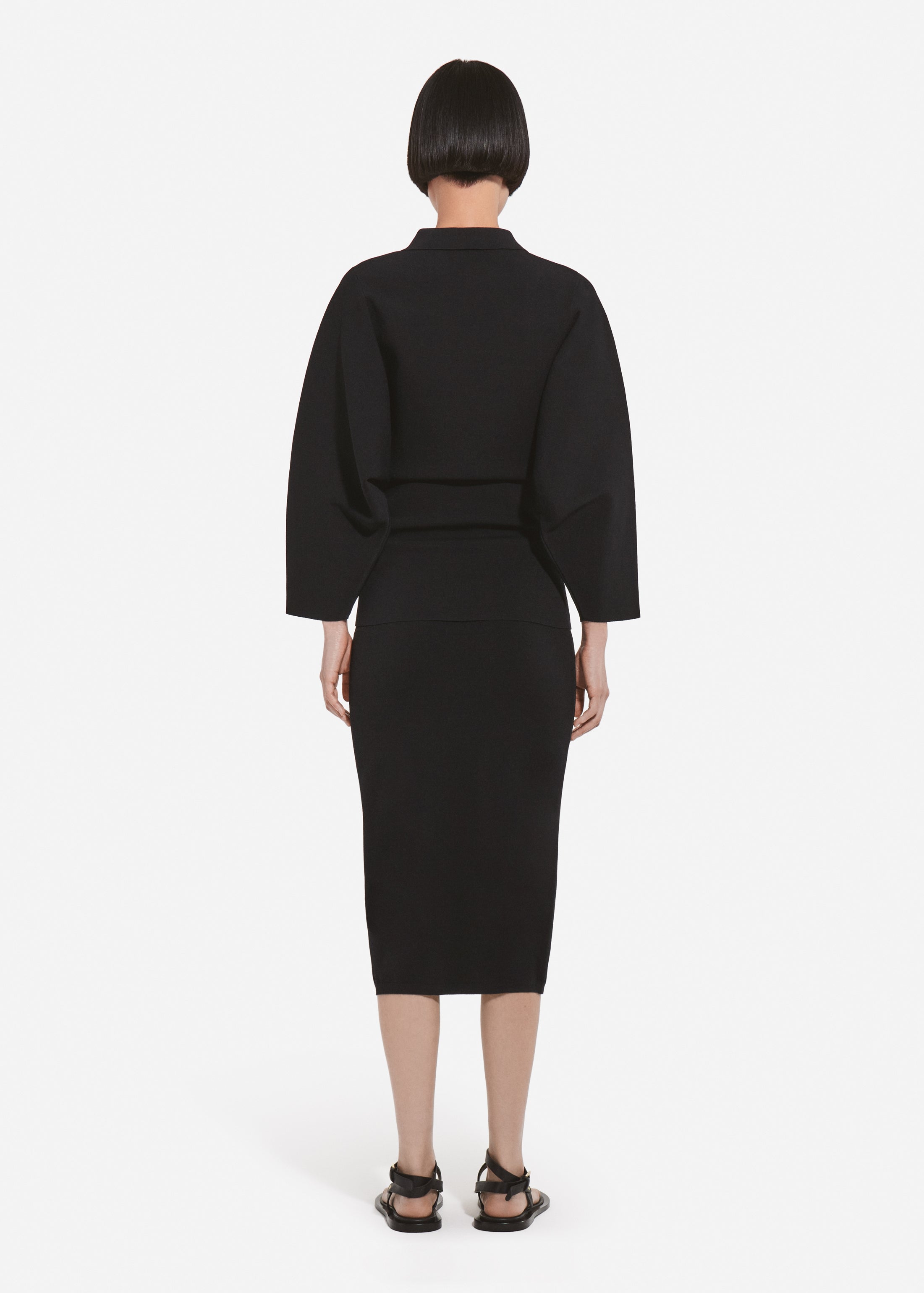 Collared Zipper Polo Top in Viscose - Black