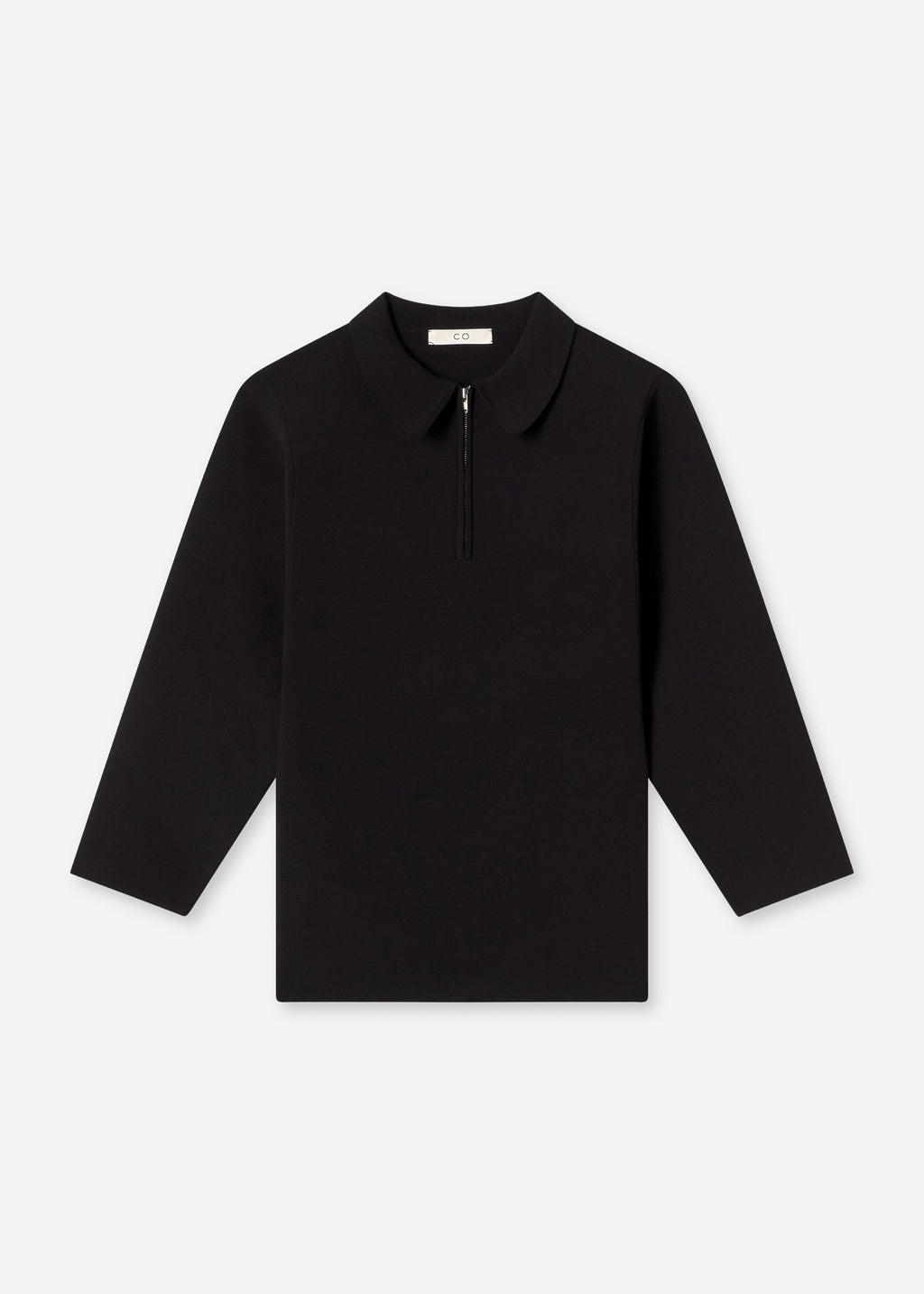 Collared Zipper Polo Top in Viscose - Black - CO