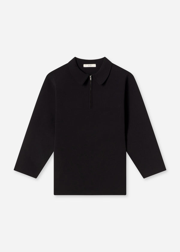 Collared Zipper Polo Top in Viscose - Black - CO