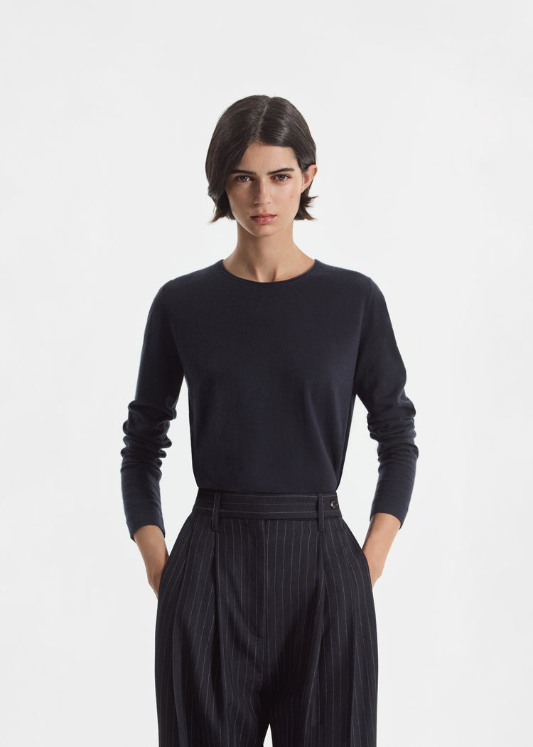 Rolled Crewneck Sweater in Fine Cashmere - Nocturne, image 1 of 4