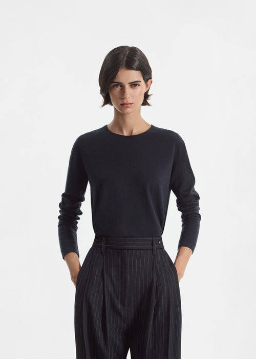 Rolled Crewneck Sweater in Fine Cashmere - Nocturne, image 1 of 4