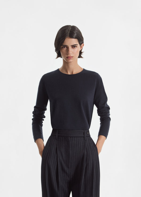 Rolled Crewneck Sweater in Fine Cashmere - Nocturne - CO