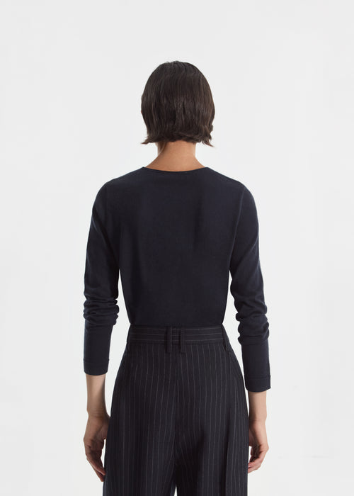 Rolled Crewneck Sweater in Fine Cashmere - Nocturne, image 3 of 4