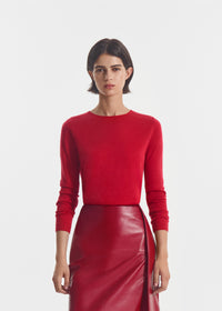 Rolled Crewneck Sweater in Fine Cashmere - Sienna