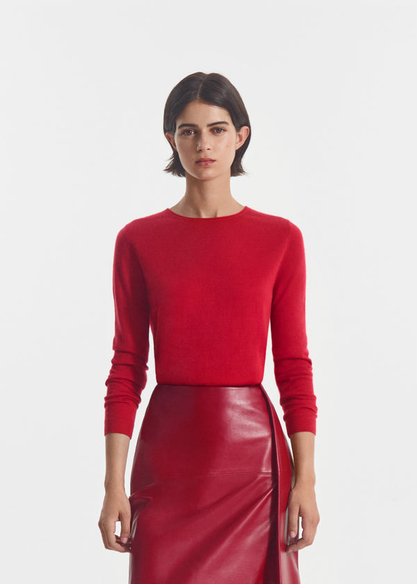 Rolled Crewneck Sweater in Fine Cashmere - Sienna, image 1 of 7