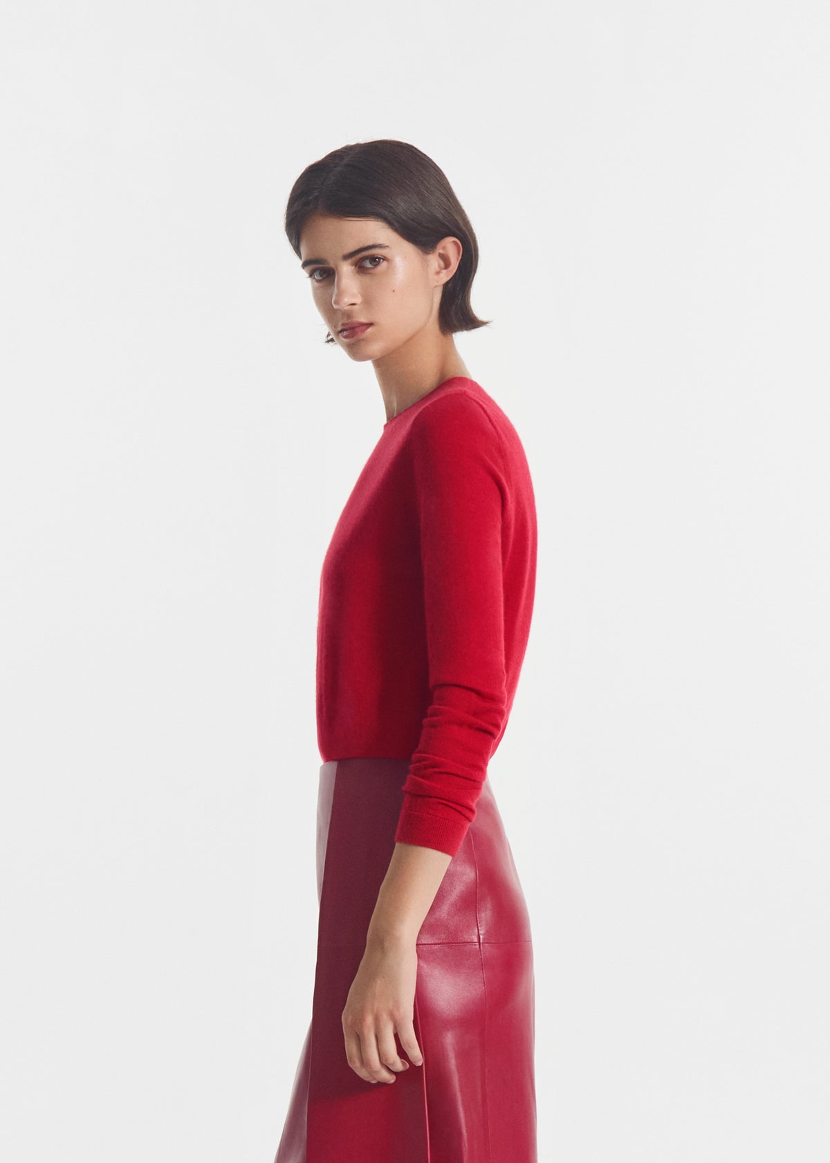 Rolled Crewneck Sweater in Fine Cashmere - Sienna, image 5 of 7