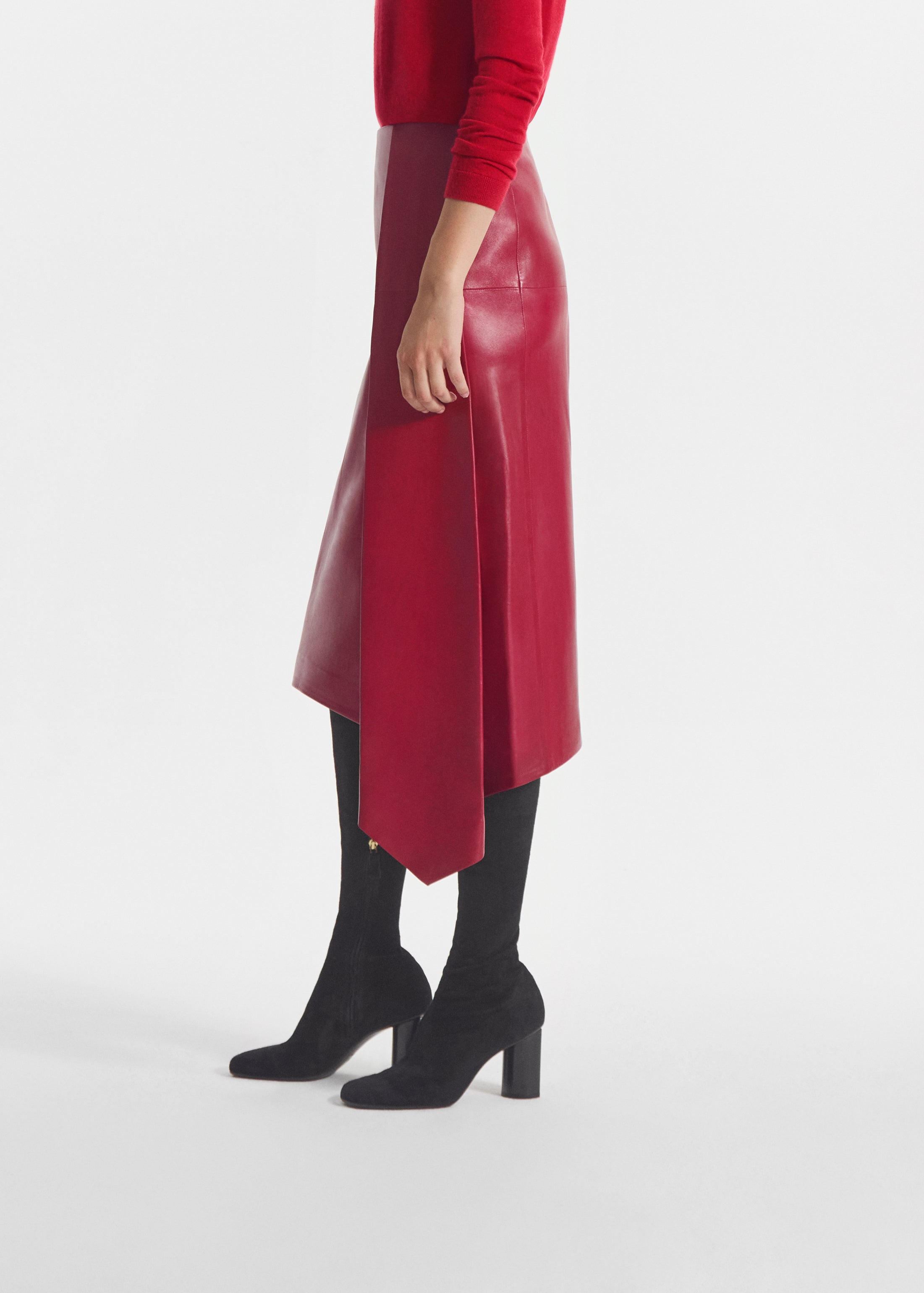 Scarf Pleat Skirt in Leather - Cherry, image 2 of 4