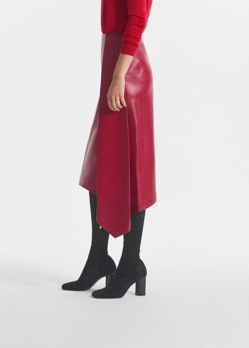 Scarf Pleat Skirt in Leather - Cherry, image 2 of 4