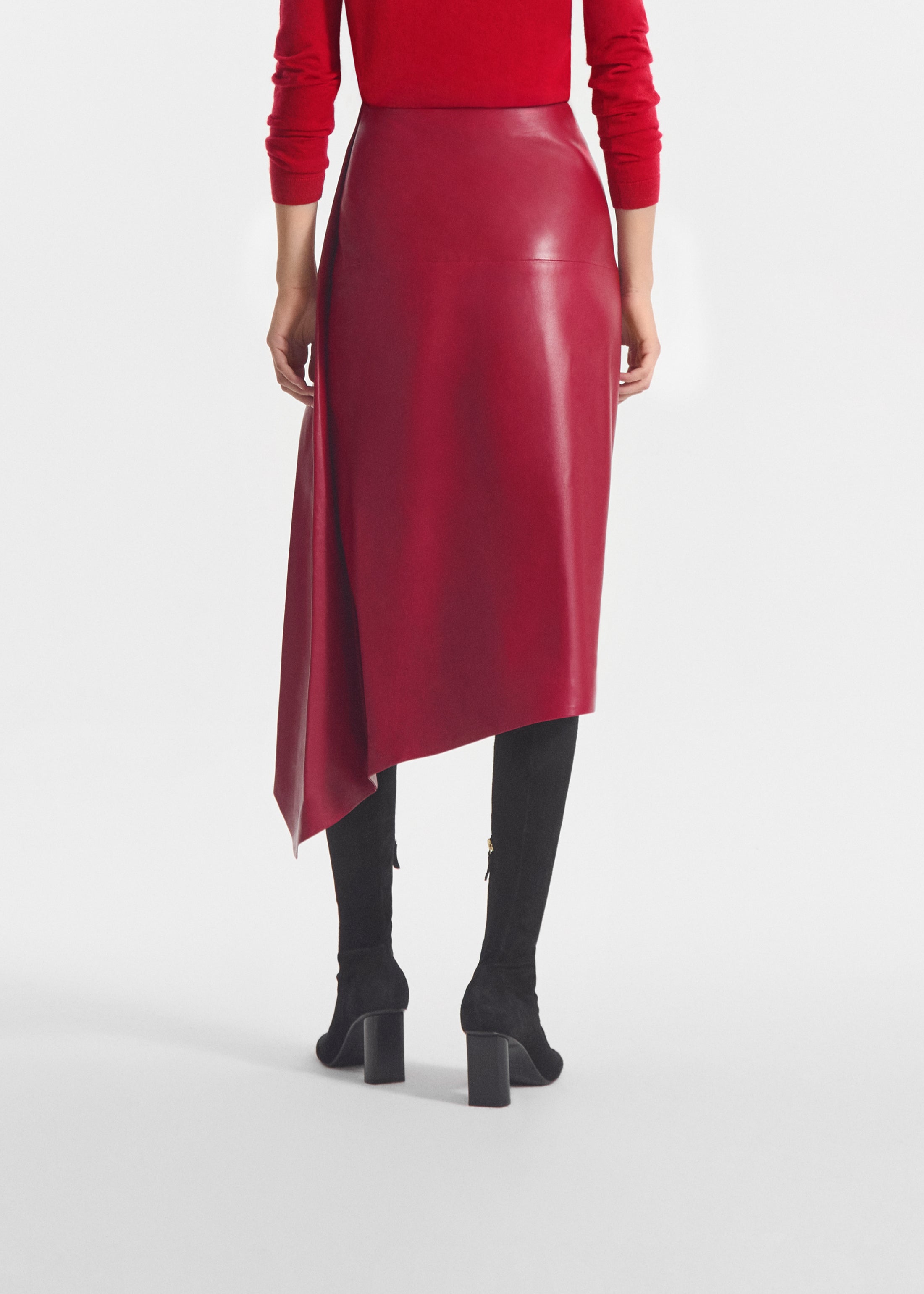 Scarf Pleat Skirt in Leather - Cherry, image 3 of 4