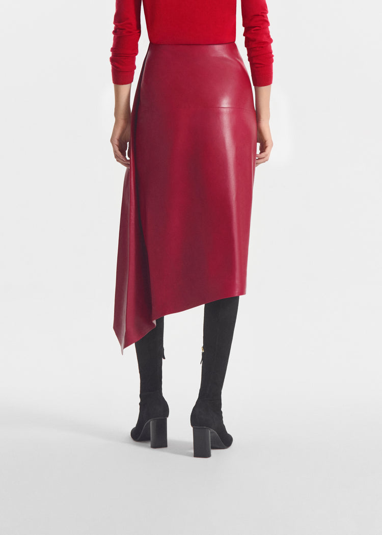 Scarf Pleat Skirt in Leather - Cherry, image 3 of 4