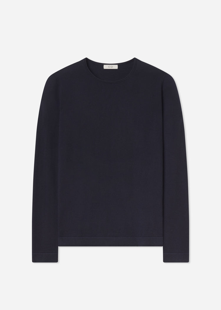 Rolled Crewneck Sweater in Fine Cashmere - Nocturne, image 4 of 4