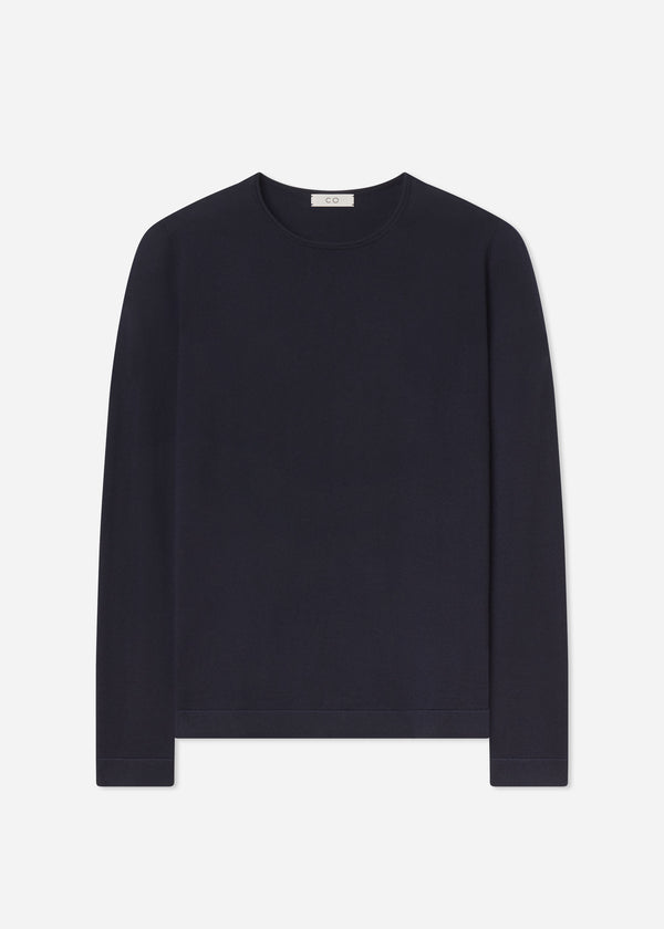 Rolled Crewneck Sweater in Fine Cashmere - Nocturne - CO
