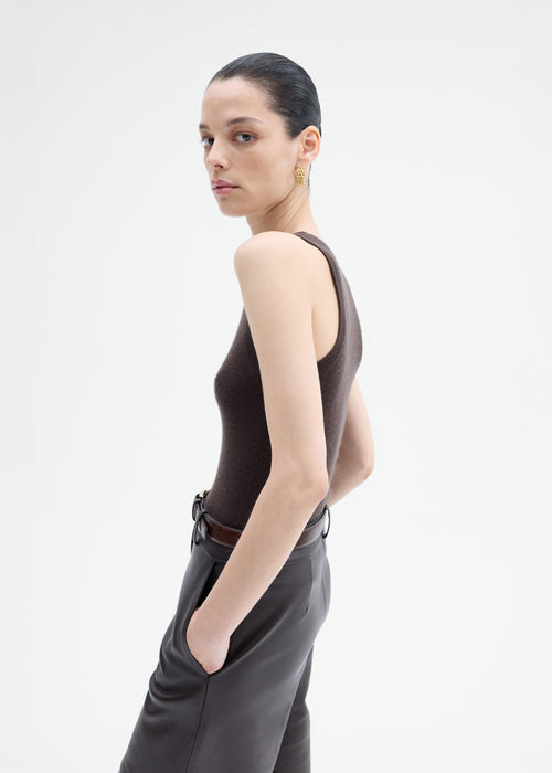 Tank Top in Fine Cashmere - Chocolate, image 2 of 6