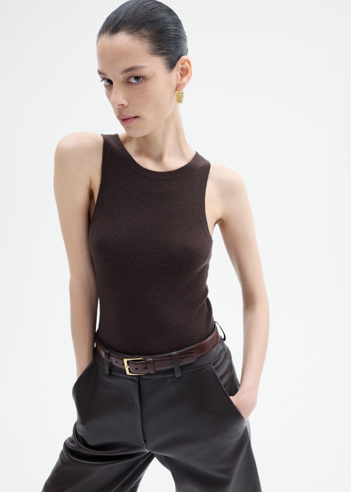 Tank Top in Fine Cashmere - Chocolate, image 1 of 6