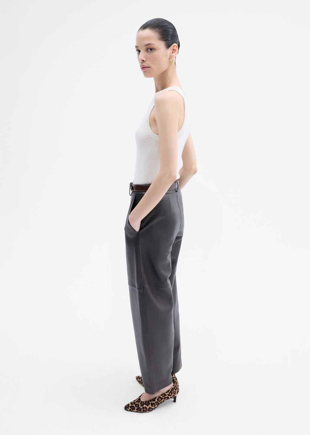 Cropped Leather Trouser - Chocolate - CO