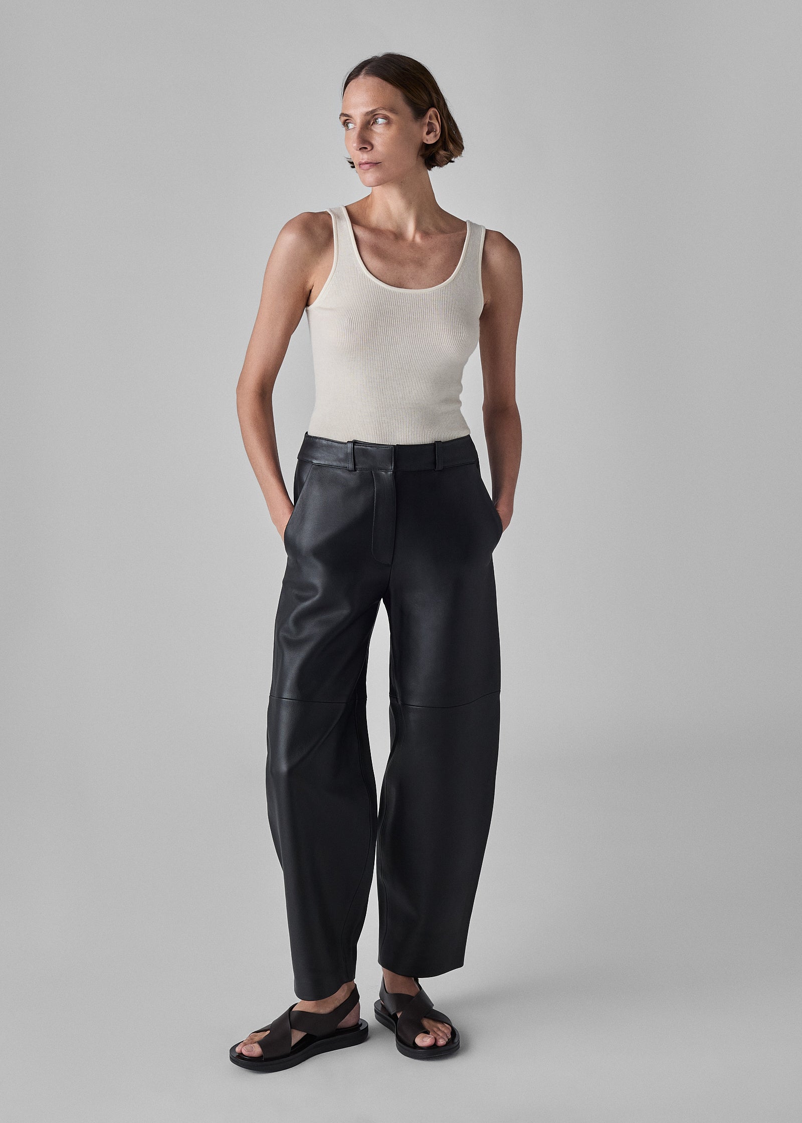 Lambskin Curve Seam Pant - Black