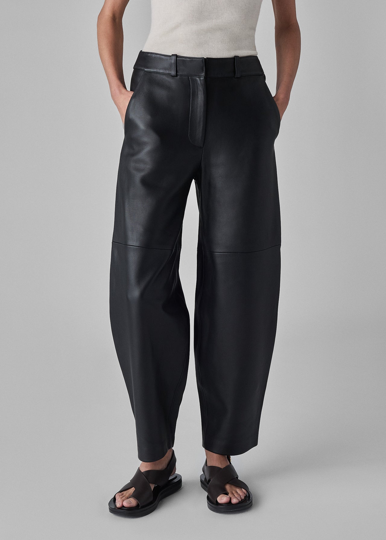 Lambskin Curve Seam Pant - Black