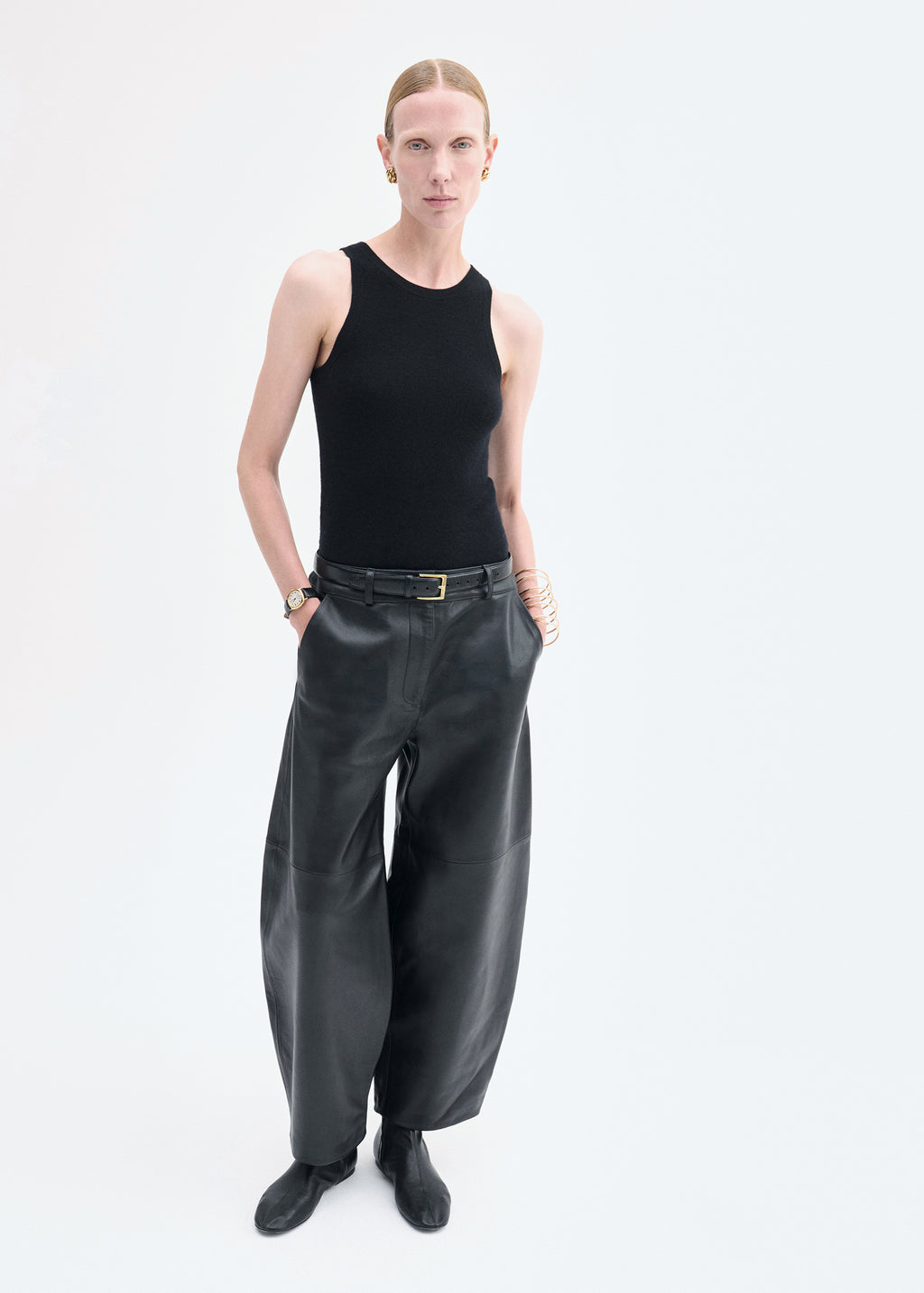 Cropped Leather Trouser - Black - CO