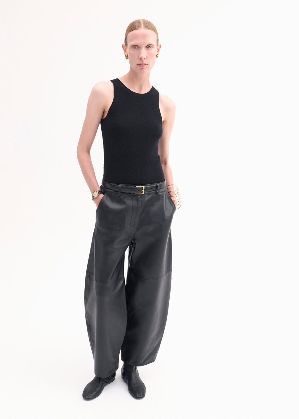 Cropped Leather Trouser - Black - CO