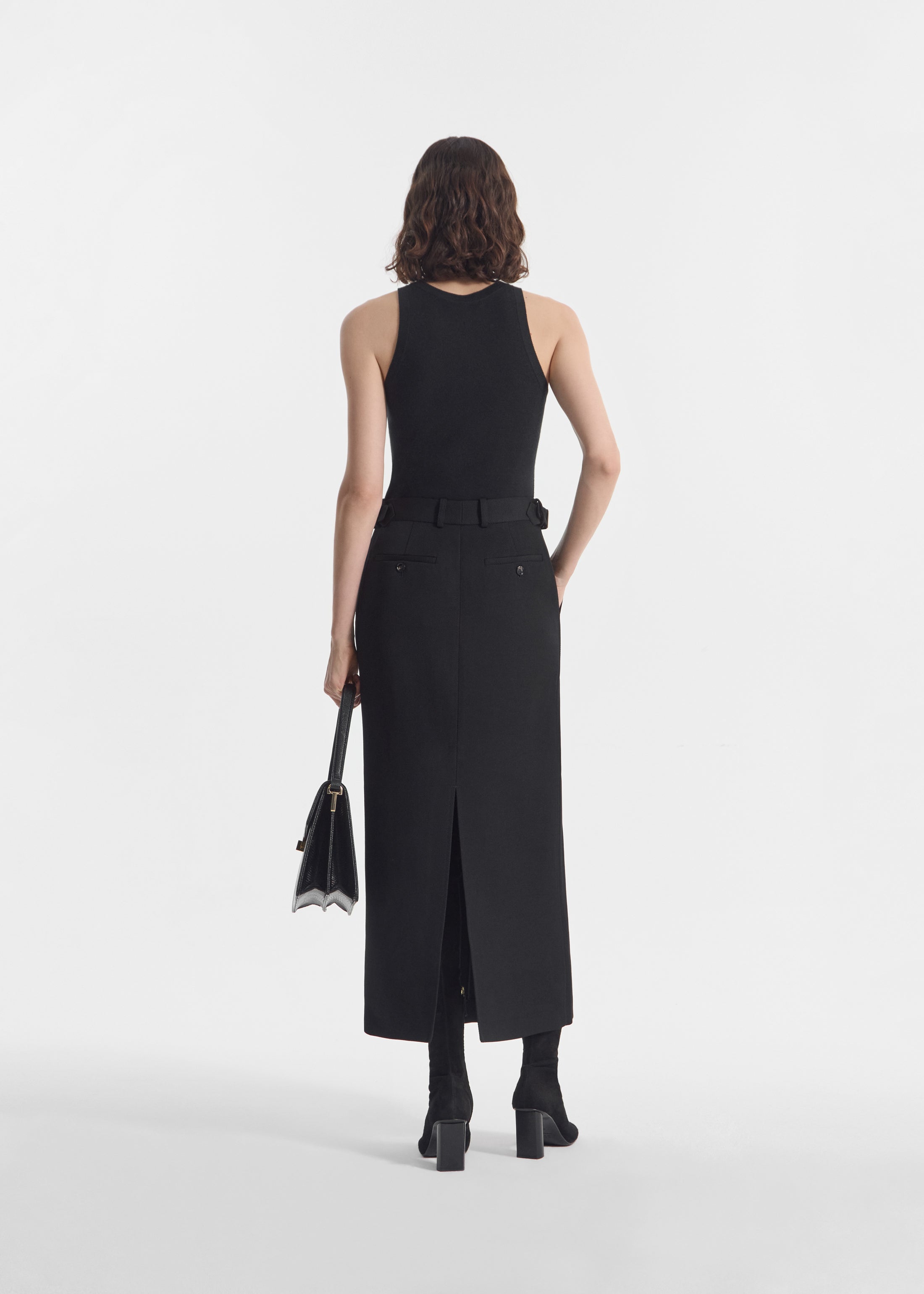 Tailored Pencil Skirt in Wool - Black