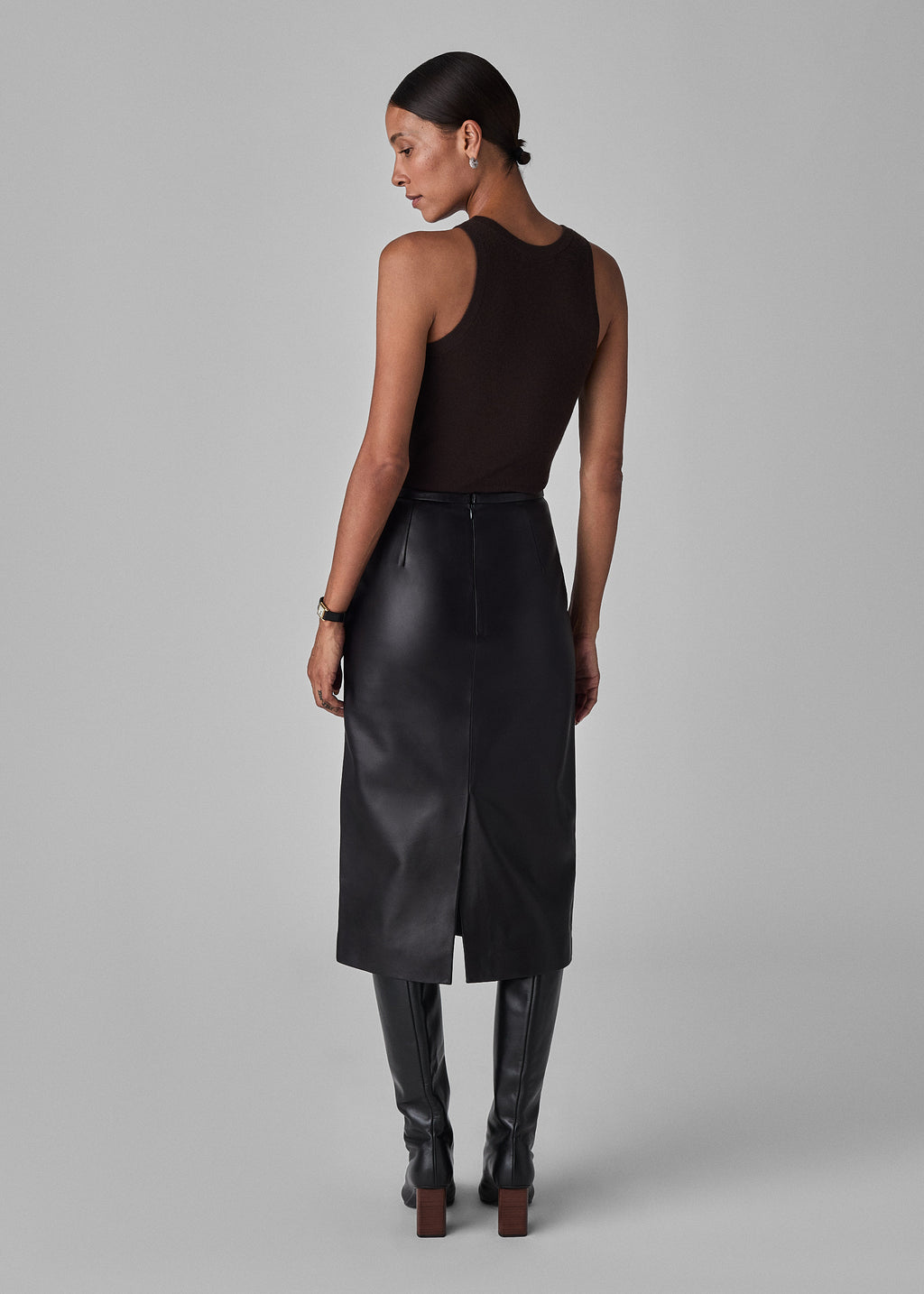 Midi Pencil Skirt in Glove Leather - Black - CO