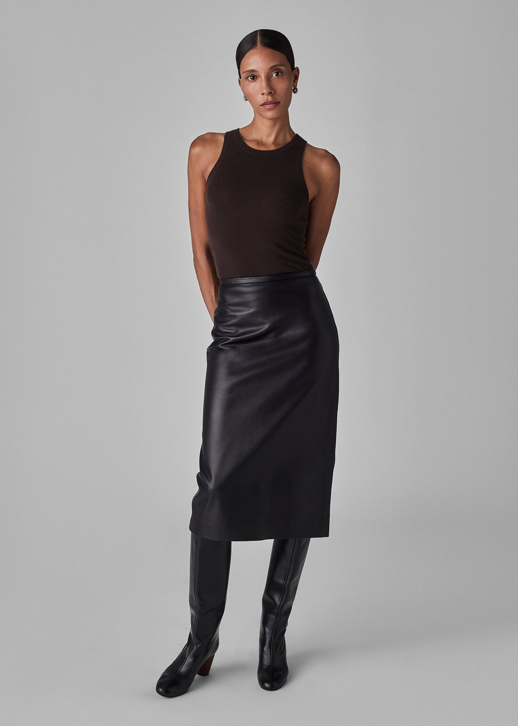 Midi Pencil Skirt in Glove Leather - Black - CO