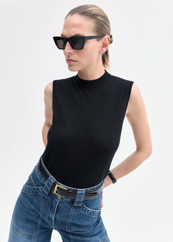 Shell Tank in Fine Cashmere - Black - CO