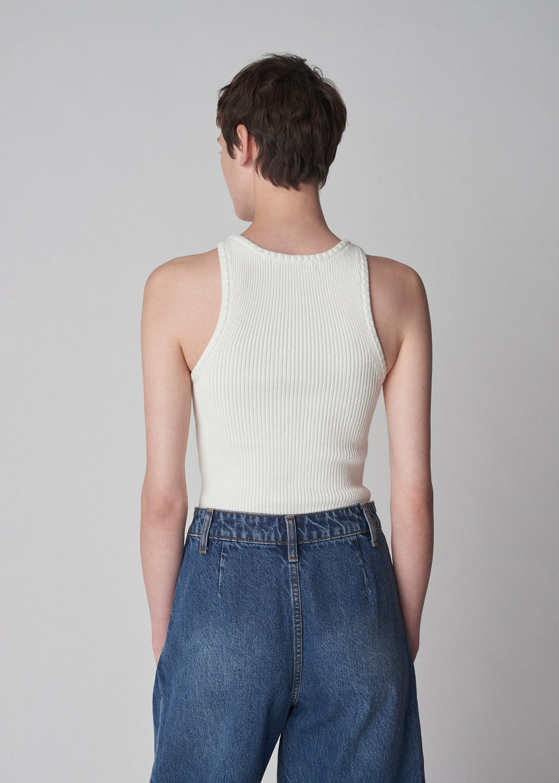 Ribbed Compact Knit Tank in Cotton  - White - CO