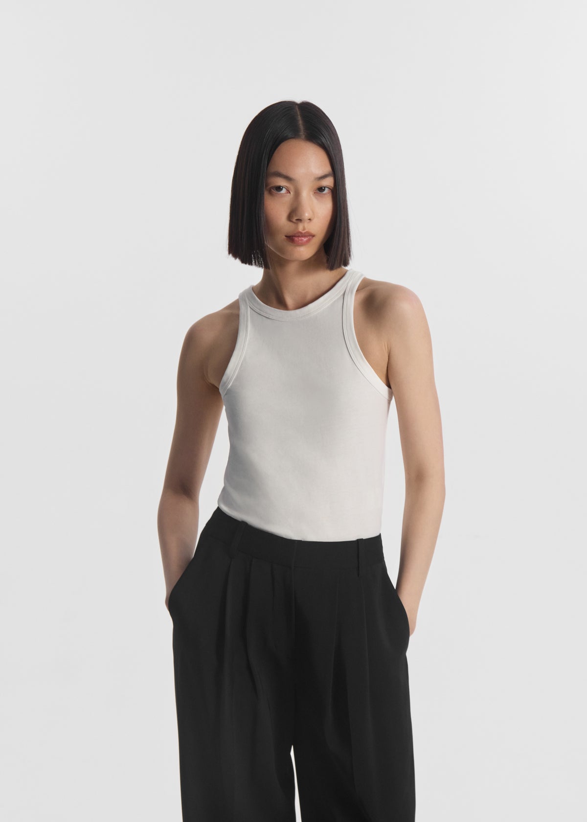 Fitted Tank in Cotton Jersey - Ivory, image 1 of 4
