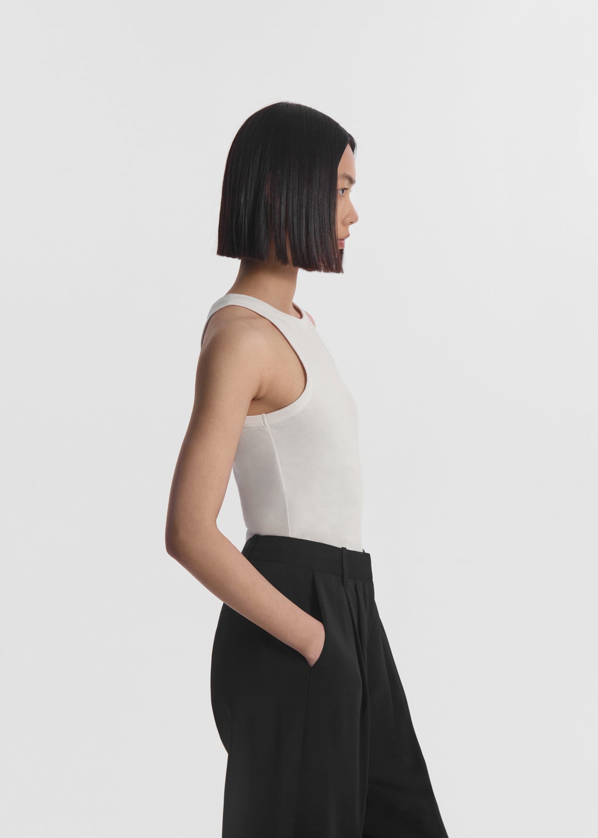 Fitted Tank in Cotton Jersey - Ivory, image 2 of 4