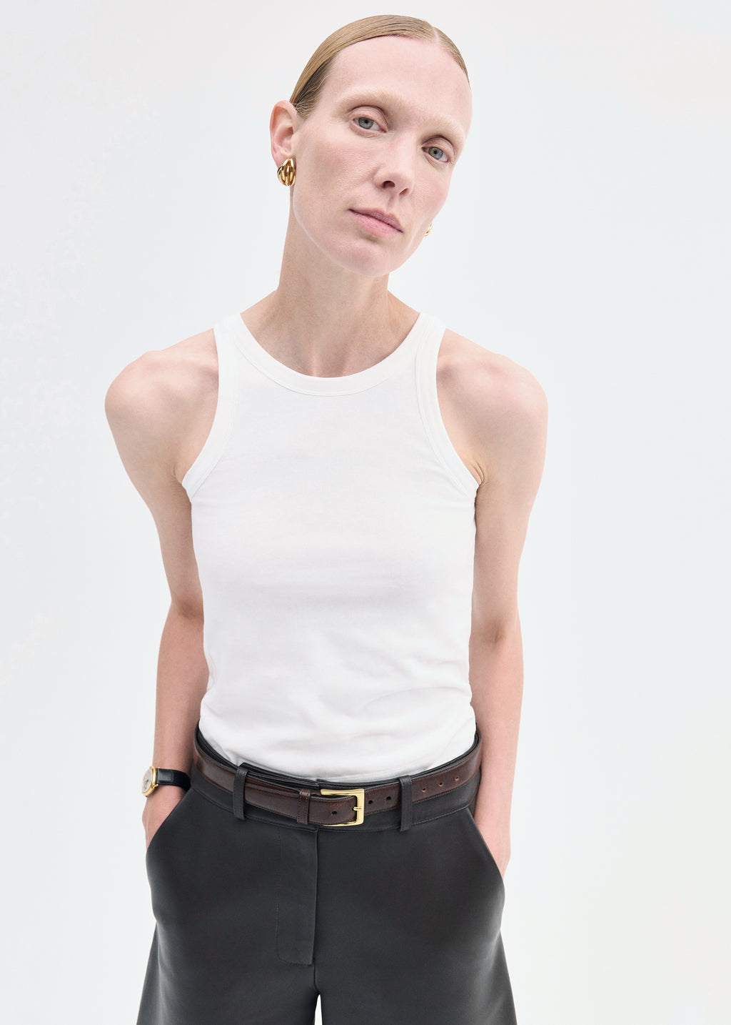 Sporty Tank in Cotton Jersey - Ivory - CO
