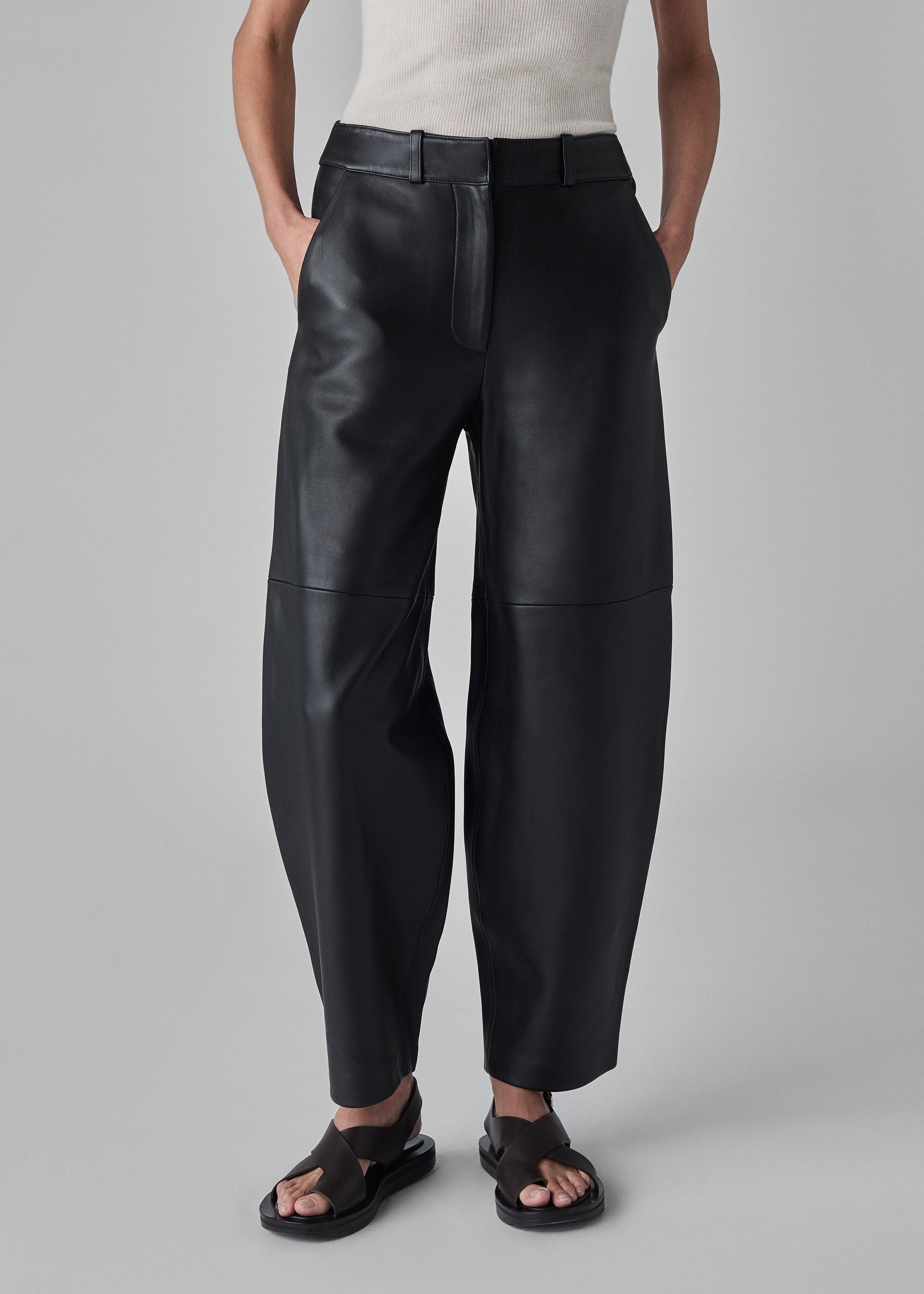 Cropped Leather Trouser - Black