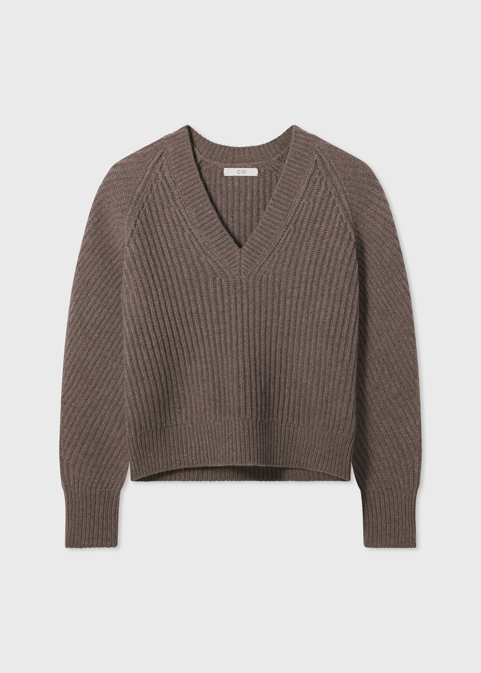 V-Neck Ribbed Sweater in Wool Cashmere - Taupe - CO Collections