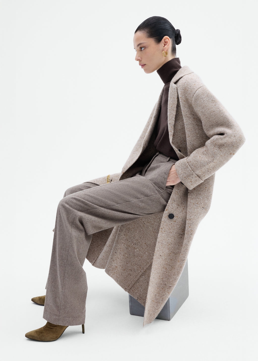 Sweater Coat in Wool Cashmere Tweed - Antelope - CO