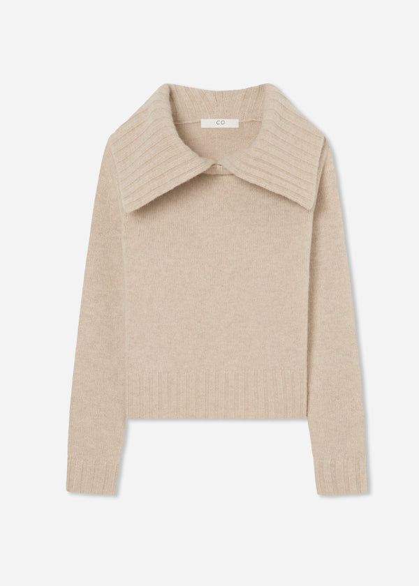 Ribbed Collared Sweater in Cashmere - Beige Melange - CO