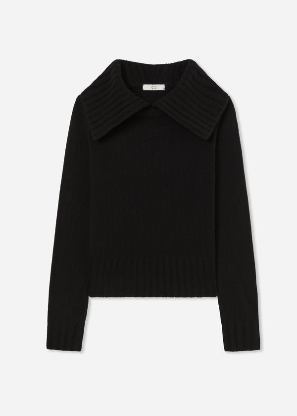 Ribbed Collared Sweater in Cashmere - Black - CO