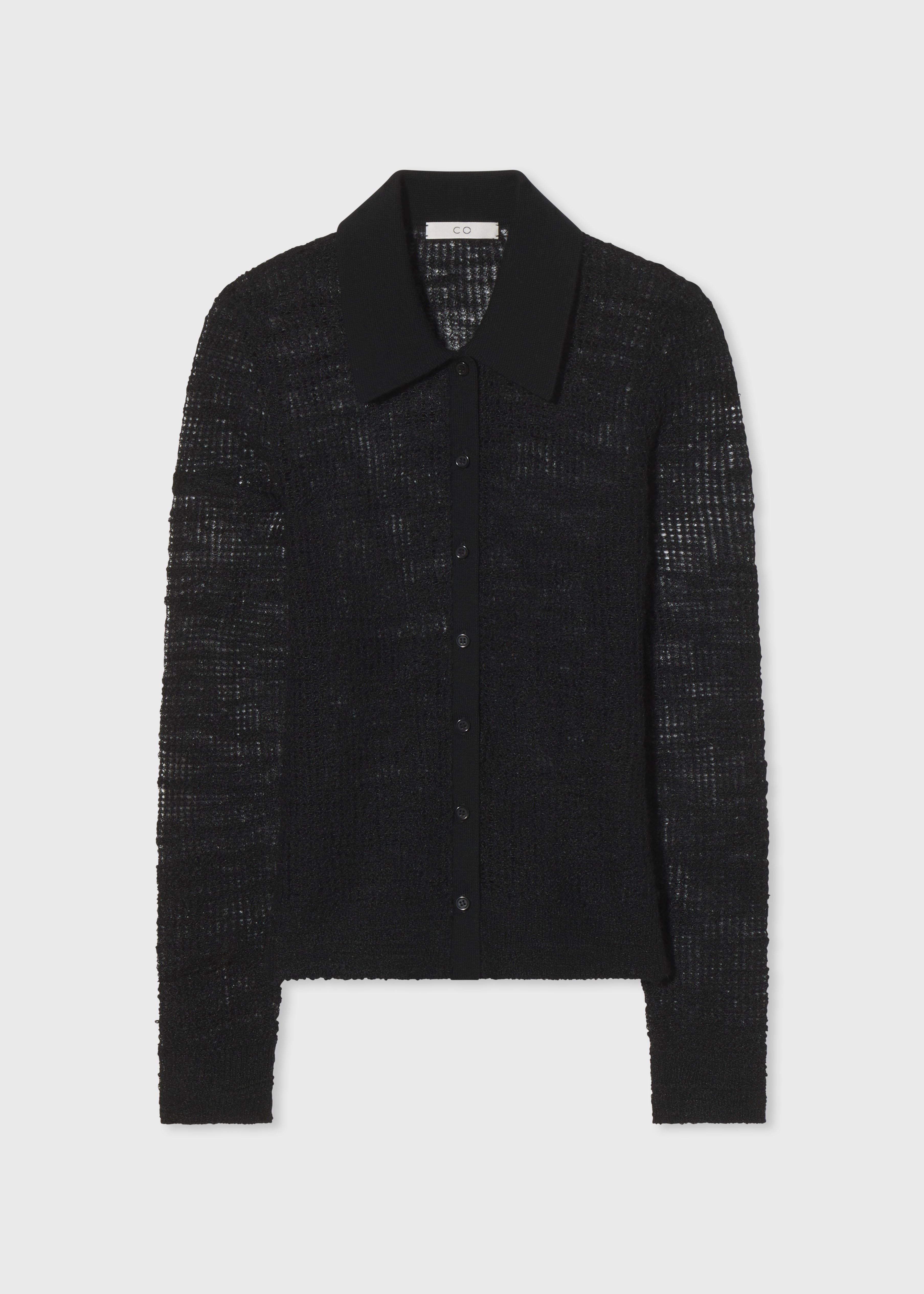 Open Weave Button Down Knit Top in Wool - Black - CO Collections