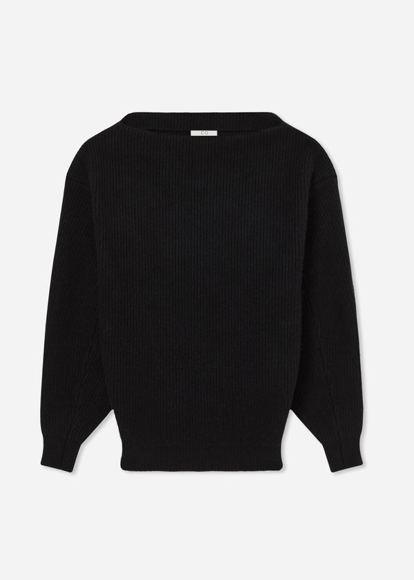 Oversized Boatneck Sweater in Wool Cashmere - Black - CO