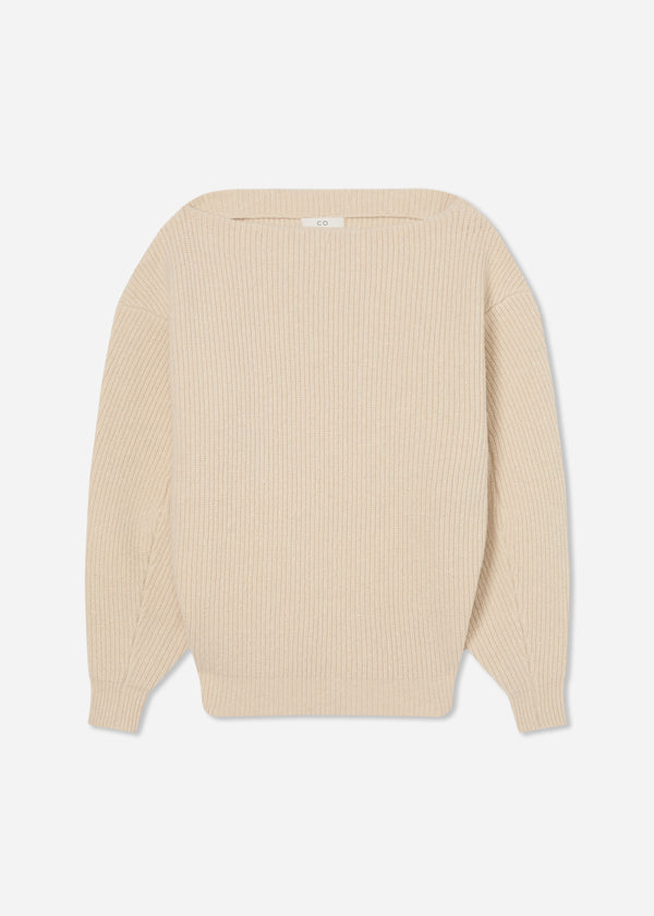 Oversized Boatneck Sweater in Wool Cashmere - Ivory - CO