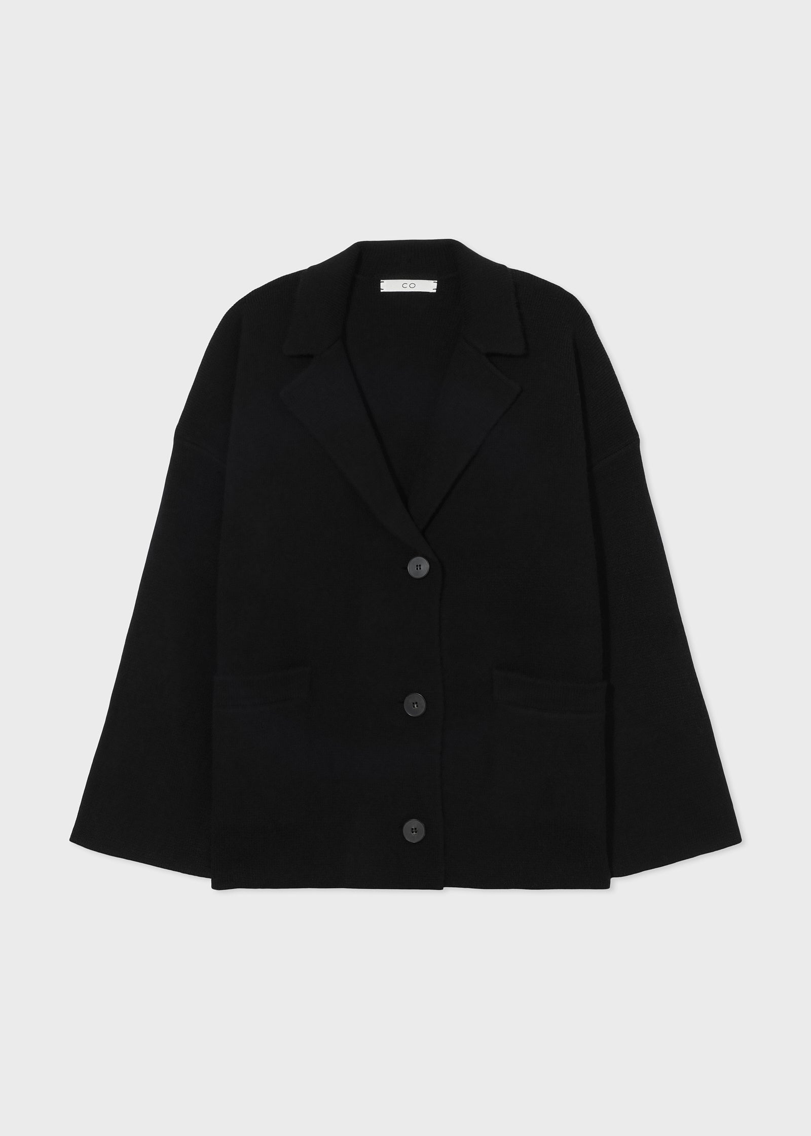 Blazer Cardigan in Felted Wool Cashmere  -Black