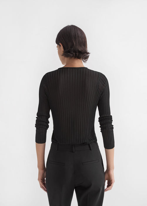 Sheer Rib Long Sleeve Crewneck in Viscose - Black, image 2 of 3