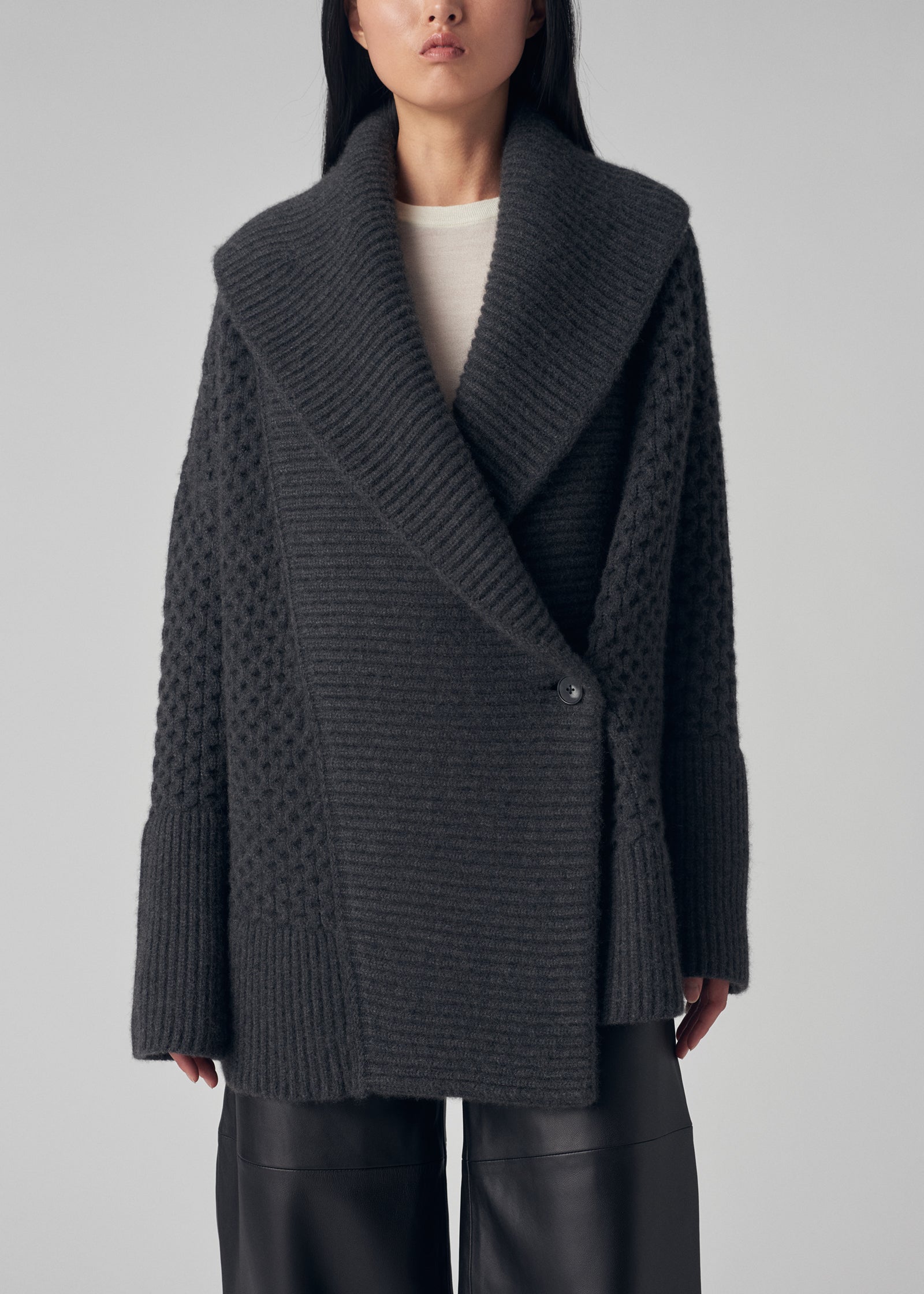 Shawl Cardigan in Cashmere - Dark Grey - CO Collections