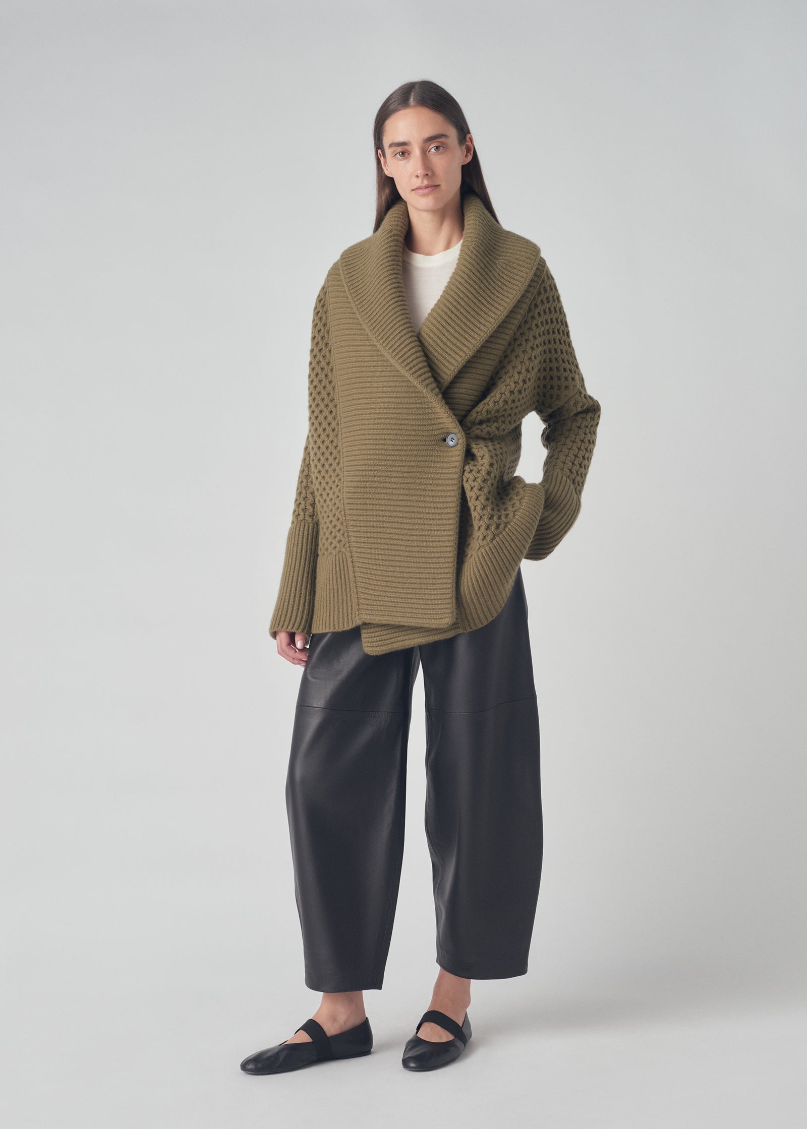 Shawl Cardigan in Cashmere - Olive - CO Collections