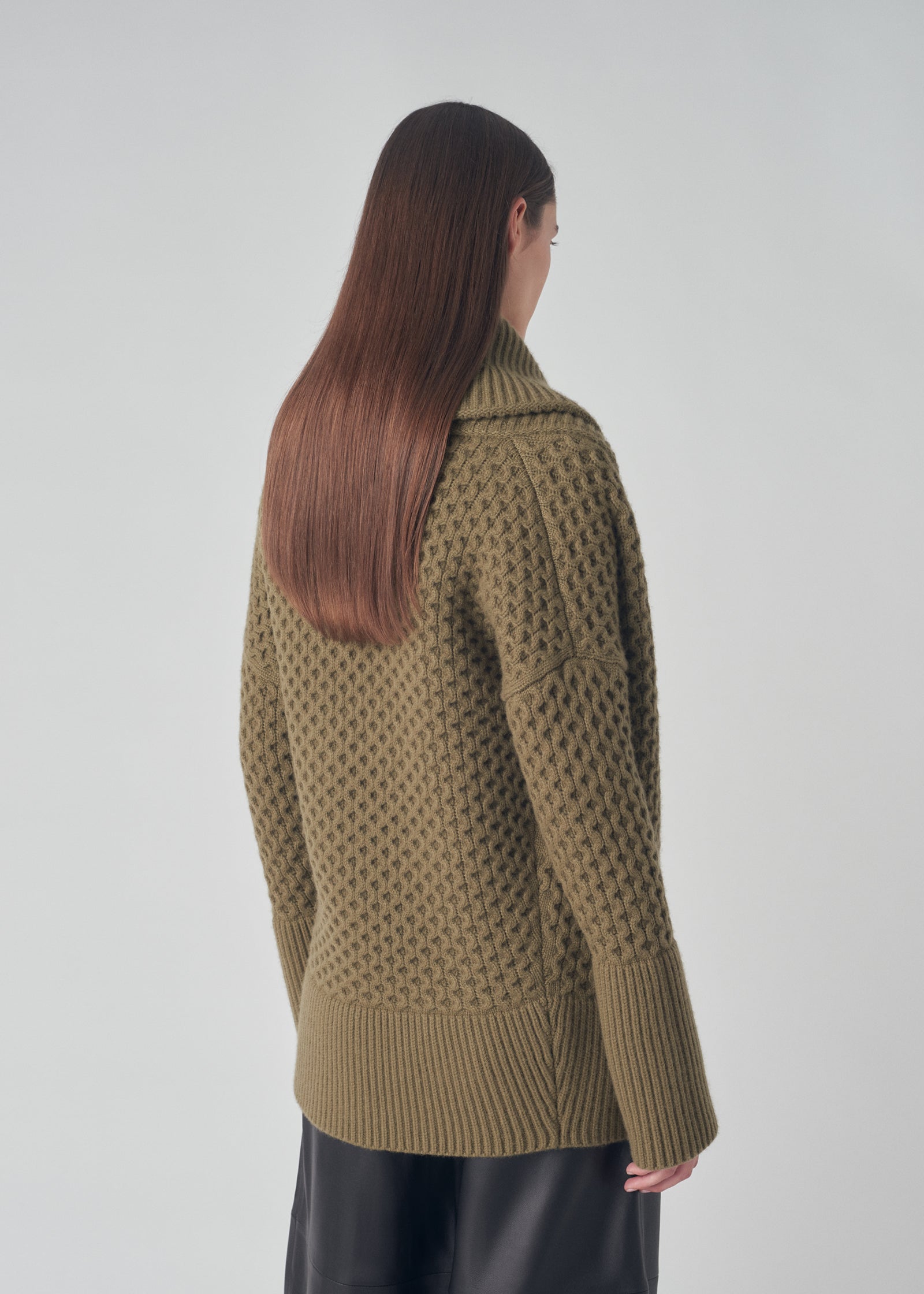 Shawl Cardigan in Cashmere - Olive - CO Collections