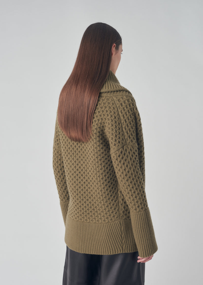 Shawl Cardigan in Cashmere - Olive - CO