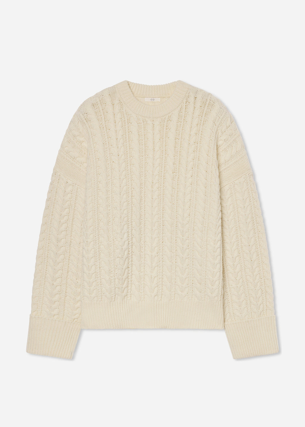 Cableknit Sweater in Wool Blend Yarn -  Ivory - CO