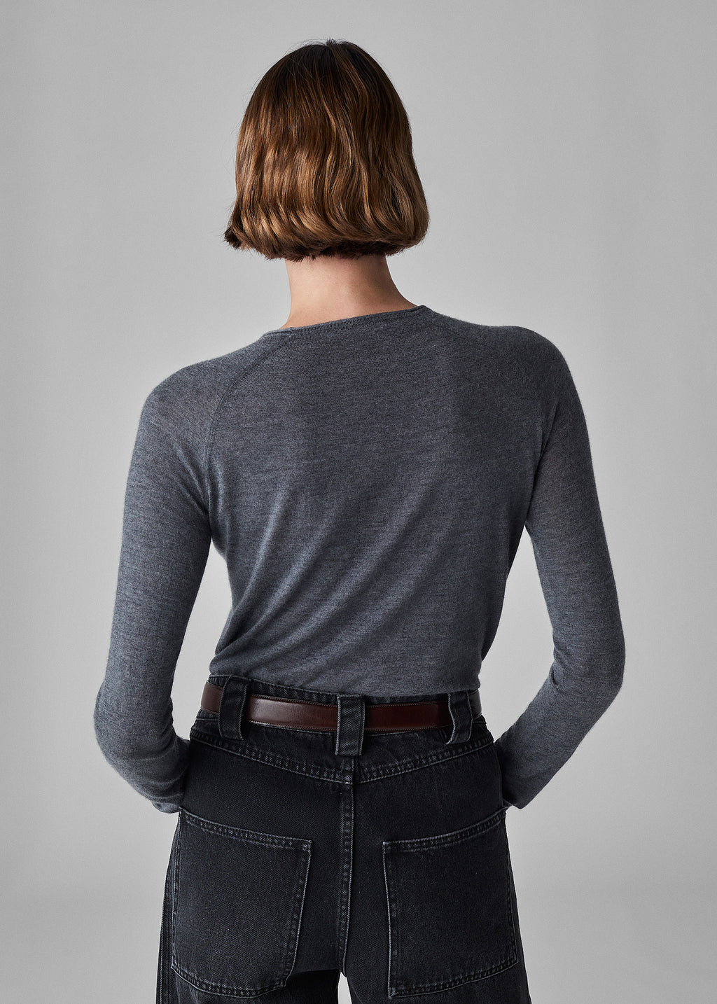 Raglan Crew in Fine Cashmere - Grey - CO