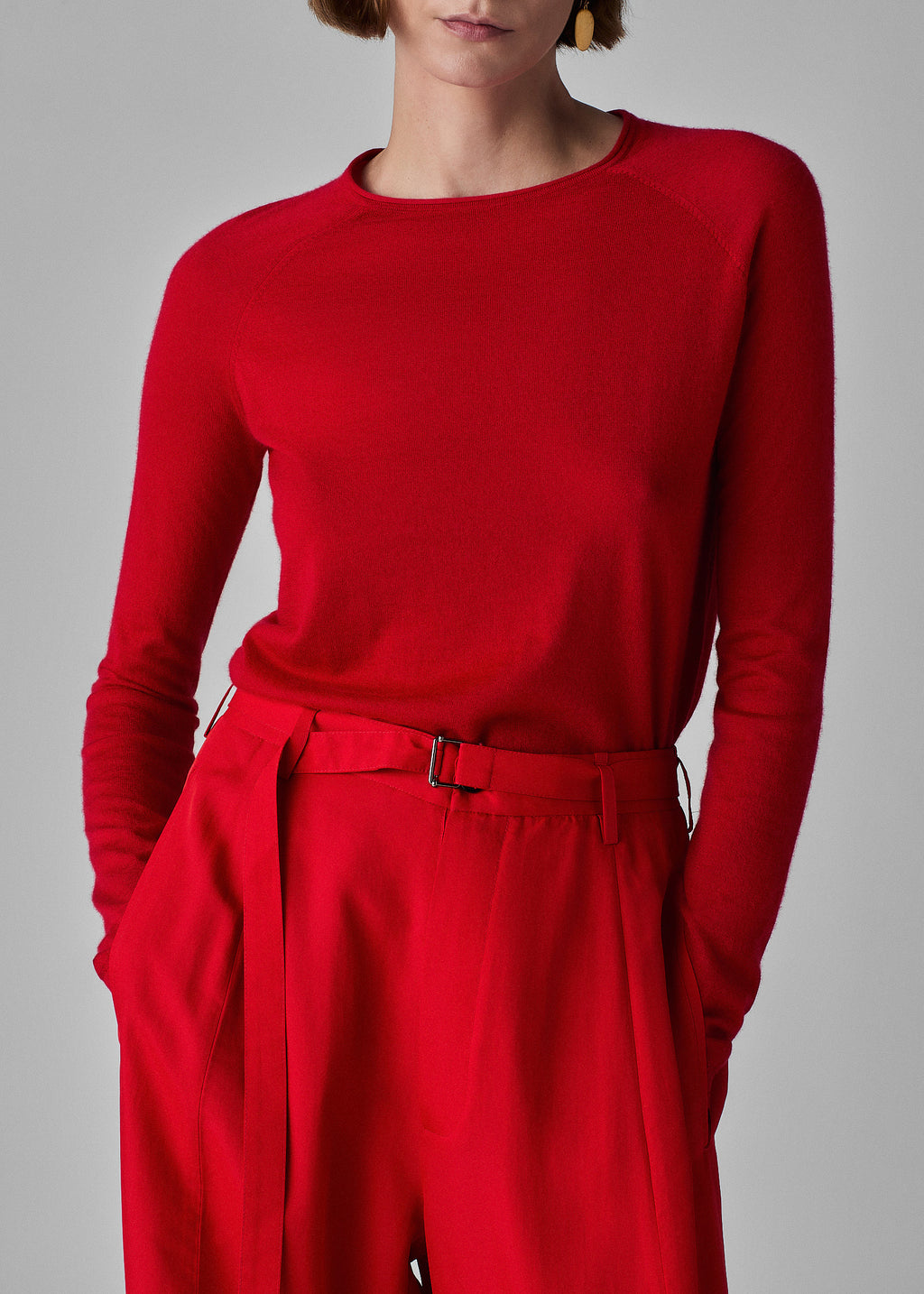 Raglan Crew in Fine Cashmere - Red - CO